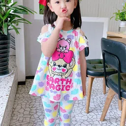 YK Girls Printed T-Shirt & Leggings Clothing Set-image-45