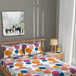 NEW TOWN White & Blue Geometric 210 TC Queen Bedsheet with 2 Pillow Covers-image-93