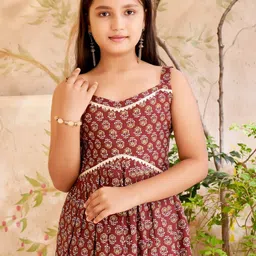 BAESD Girls Floral Printed Shoulder Straps Pure Cotton A-Line Kurta With Patiala image 5