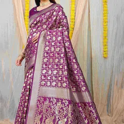 amirat Ethnic Motifs Woven Design Zari Pure Silk Banarasi Saree-picture-28
