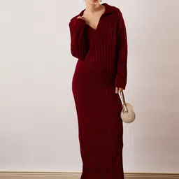 SASSAFRAS Woollen Sheath Maxi Dress-image-5