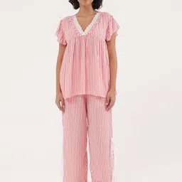 Slumber Jill Striped Cotton V-Neck Night Suit-picture-31