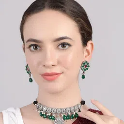 Bamboo Tree Jewels Silver-Plated Stone Studded & Beaded Jewellery Set image 5