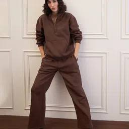 SASSAFRAS Brown High Neck Sweatshirt With Trouser-picture-29