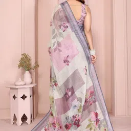 RUDRAKSH1991 Floral Pure Linen Handloom Saree image 4