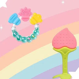 Joy Buzz Kids Set Of 2 Baby Rattle & Stand Teether - Green & Peach Colored-picture-19