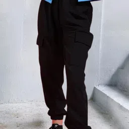 Popwings Women Smart Loose Fit High-Rise Easy Wash Joggers Trousers-image-70