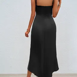 Bebe Women Solid Shoulder Straps Midi Wrap Dress image 3