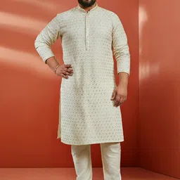 VASTRAMAY Men Ethnic Motifs Embroidered Kurta with Trousers-image-55