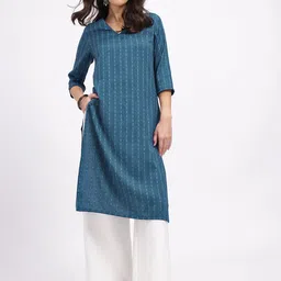 Anouk Rustic Self-Striped V-Neck Straight Kurta image 5