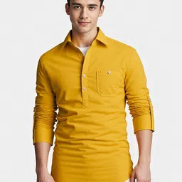 APEKTRA Shirt Collar Roll Up Sleeves Kurta-picture-26