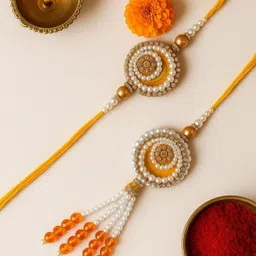 PASU FASHION Artificial Stones Studded And Beaded Bhaiya Bhabhi Rakhi-image-76