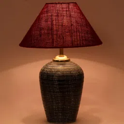 Maroon Shade Table Lamp With Terracotta Base By Foziq image 3