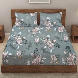 THE little BIG STORE Green & Pink Floral 260 TC King Bedsheet with 2 Pillow Covers-image-51