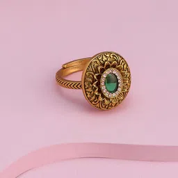 Kushal's Fashion Jewellery Women Green Gold-Plated Ethnic Antique Finger Ring-picture-19
