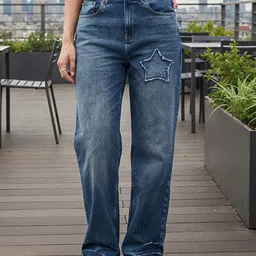 Bewakoof Women Blue Baggy Distressed Washed Straight Fit Jeans-picture-42