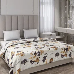 Monte Carlo Beige & Grey Floral Printed AC Room 350 GSM Double Bed Blanket-picture-36