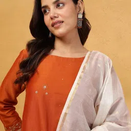 Fabindia Geometric Woven Design Cotton Silk Dupatta With Zari image 2