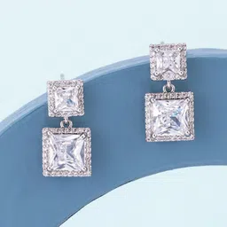 Kushal's Fashion Jewellery Rhodium-Plated Party Zircon Square Drop Earrings-picture-15