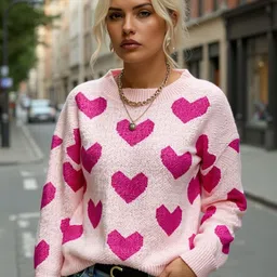 HERE&NOW Women Fuchsia Polyester Self Design Sweaters-picture-20