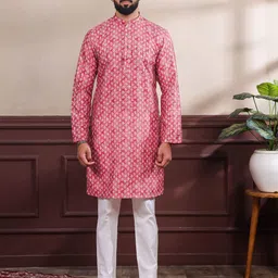 Koshin Men Ethnic Motifs Printed Festive Cotton Straight Kurta image 5