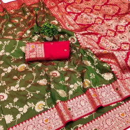 RATNAVALI Floral Zari Art Silk Handloom Banarasi Saree image 1