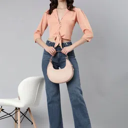 SHOWOFFFF Puff Sleeve Crepe Crop Top image 2