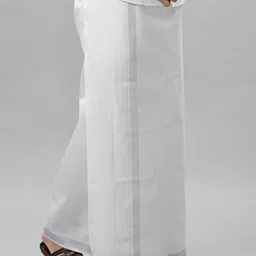 Zaan All Size Adjustable Velcro White Pocket Dhoti with Silver Zari Border Solid Men Dhoti image 1