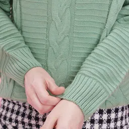 DressBerry Cable Knit Turtle Neck Drop-Shoulder Sleeves Oversized Acrylic Pullover image 2