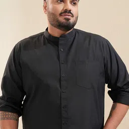 HIGHLANDER Men Mandarin Collar Solid Plus Size Casual Shirt image 1