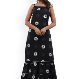 Cloth Bites Ethnic Motifs Printed Shoulder Straps Pure Cotton Straight Kurta with Sharara image 1