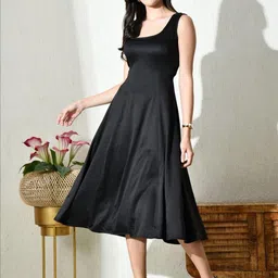 Ikonic klaer Colourblocked Satin Fit & Flare Midi Dress-picture-25