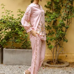 AUTUMN LANE Embroidered Pure Cotton Tunic With Trousers Co-Ords image 3