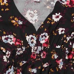 GAP Floral Print Smocked Detail V-Neck Cuffed Sleeves Midi A-Line Dress with Side Slit image 2