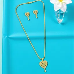 AccessHer Gold Plated Artificial Stones Studded Heart Jewellery Set-image-0