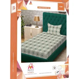 Myntra Elegant Homes Green & White Geometric 300 TC Single Single Bedsheet Set-2.25mX1.50m image 3