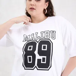 SASSAFRAS Curve Women Plus Size Typography Printed Round Neck Cotton Oversized T-shirt image 2