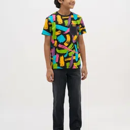 Jack & Jones Junior Boys Abstract Printed Drop-Shoulder Sleeves Pure Cotton T-shirt image 5