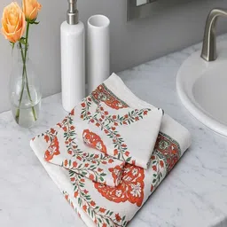 Aura White And Orange 3 Pieces Printed 250 GSM Cotton Towel Set-picture-40