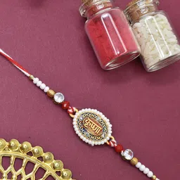 MEIRA JEWELLERY Set Of 2 Artificial Beaded Thread Rakhi With Roli Chawal image 2