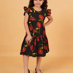 Creative Kids Floral Print Flutter Sleeve Drop-Waist Midi Dress image 1