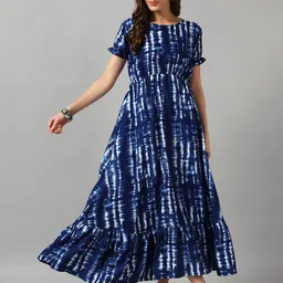 Raiyani Fashion Women Tie and Dye Dyed Round Neck Tiered Fit and Flare Maxi Dress-image-72