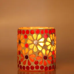 1ST TIME White & Red 2 Pieces Textured Glass Candle Holders image 2