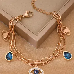 DIVASTRI American Diamond Antique Gold-Plated Multistrand Evil Eye Bracelet-image-19