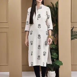 Rajnandini Women Ethnic Motifs Printed Mandarin Collar Cotton Straight Kurta-picture-41