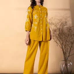 Readiprint Floral Embroidered Mandarin Collar Straight Shirt & Trouser-image-8