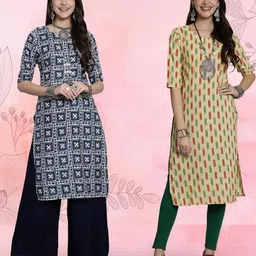 Ethnic basket Women Pack Of 2 Multicoloured Crepe Kurtas-picture-38