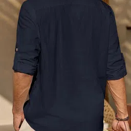 KNOWTED Mandarin Collar Roll-Up Sleeves Straight Short Kurta image 2