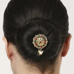 Anouk Maroon & Green Artificial Stones & Beads Studded Bun Pin Head Jewellery-picture-23
