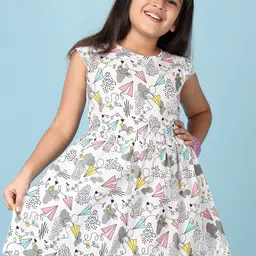 V-Mart Girls Conversational Printed Cotton Fit & Flare Dress-image-43